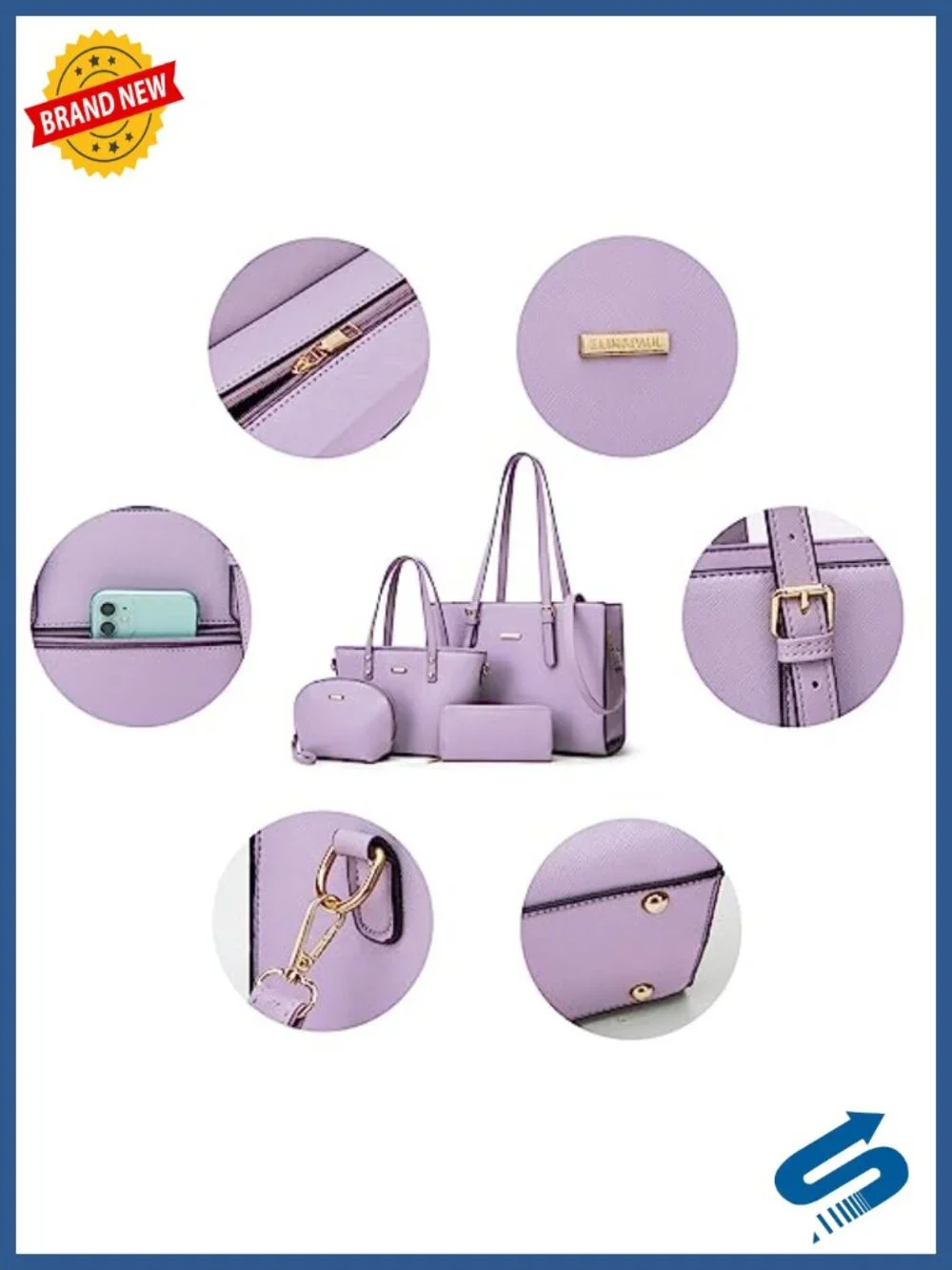 Women Faux Leather Satchel Handbag Purse Set with Crossbody Bag and Cosmetic Bag